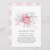 Invitation de mariage réduite à fleurs roses et ar (Devant / Derrière)