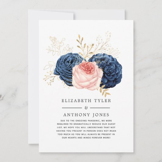 Invitation de mariage réduite avec fleurs rose sau (Devant)