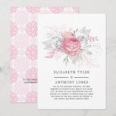 Invitation de mariage réduite florale rose et arge (Devant / Derrière)