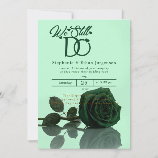Invitation de mariage renouveau de vœux Rose verte (Devant)