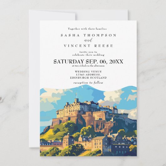 Invitation de mariage rétro à Édimbourg en Écosse (Devant)