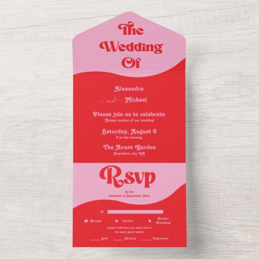 Invitation de mariage rétro années 70 tout en un r (À l'intérieur)