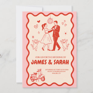 Invitation de mariage rétro groovy disco dancing