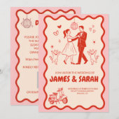 Invitation de mariage rétro groovy disco dancing (Devant / Derrière)
