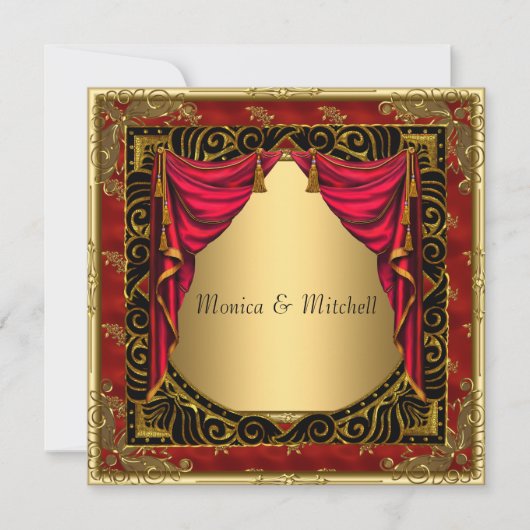 Invitation de mariage rétro or noir rouge (Devant)