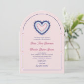 Invitation de mariage Retro Rose & Arche Bleue + Q (Debout devant)
