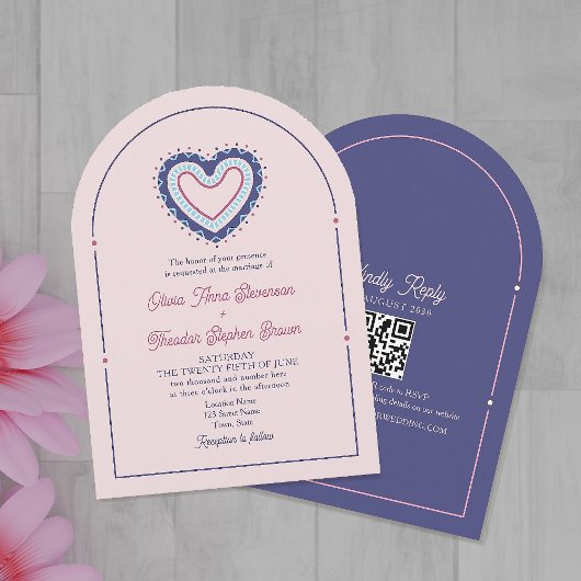Invitation de mariage Retro Rose & Arche Bleue + Q