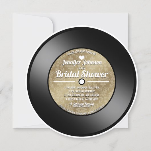 Invitation de mariage rétro sur disque vinyle (Devant)