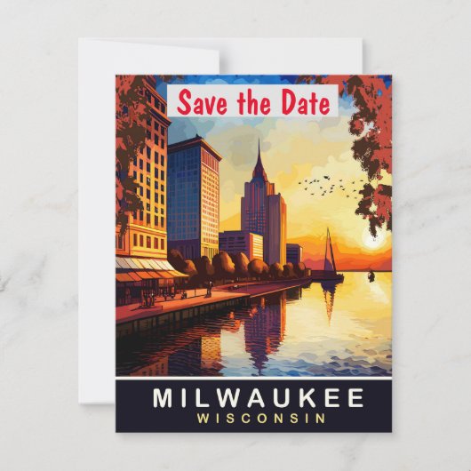 Invitation de mariage rétro sur la skyline de la v (Devant)