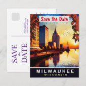Invitation de mariage rétro sur la skyline de la v (Devant / Derrière)