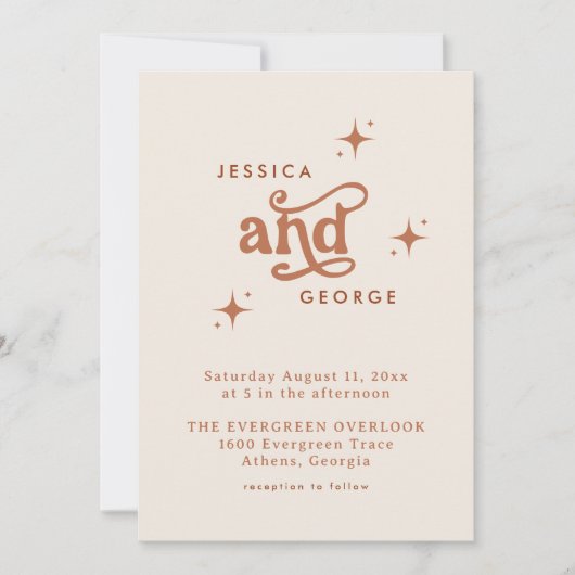 Invitation de mariage rétro, Terracotta Boho (Devant)