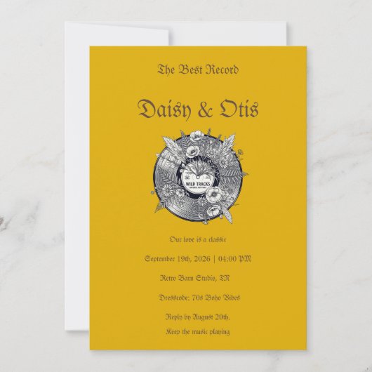 Invitation de mariage rétro vinyle 70s Boho (Devant)