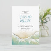 Invitation de mariage Rivage Aquarelle Bleu Tropic (Debout devant)