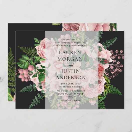 Invitation de mariage romantique aux roses ancienn (Devant / Derrière)