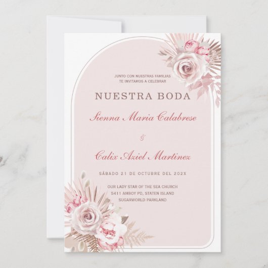 Invitation de Mariage Romantique dans des Tons Rose Pâle avec (Devant)