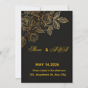 Invitation de mariage romantique noir et or Élég