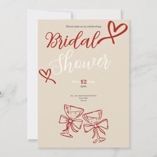 Invitation de mariage romantique vintage coeurs ro (Devant)