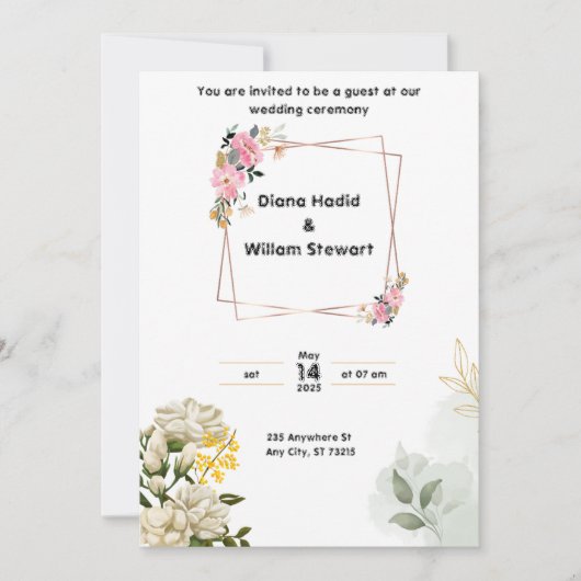 Invitation de mariage rose (Devant)