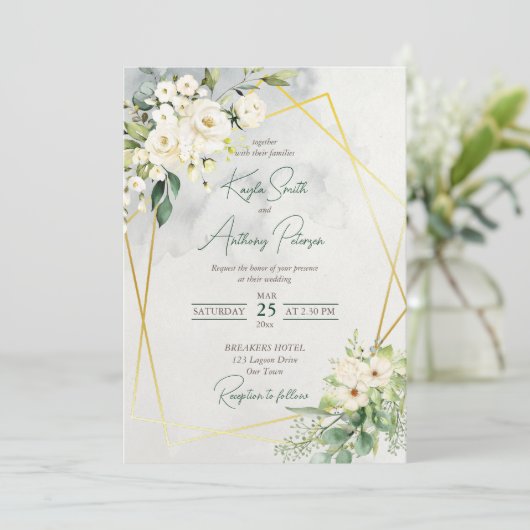 Invitation de mariage rose à fleurs de verdure bla (Debout devant)