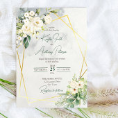 Invitation de mariage rose à fleurs de verdure bla