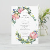 Invitation de mariage rose à la florale Protea (Debout devant)