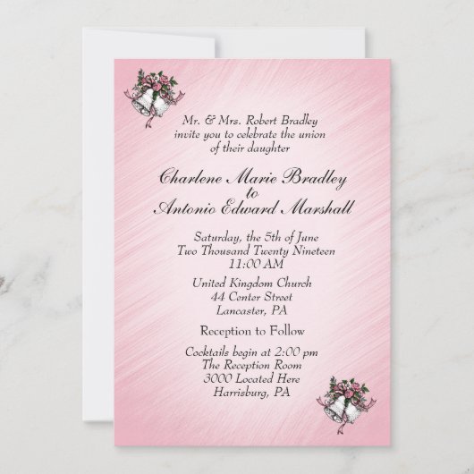Invitation de Mariage rose Bells (Devant)