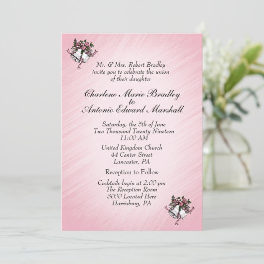 Invitation de Mariage rose Bells (Debout devant)