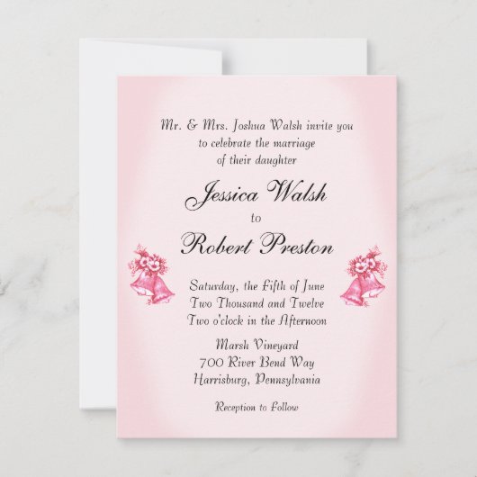 Invitation de Mariage rose Bells (Devant)