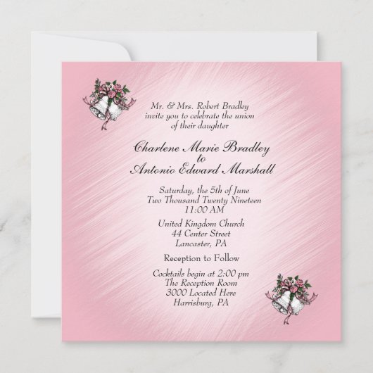Invitation de Mariage rose Bells (Devant)