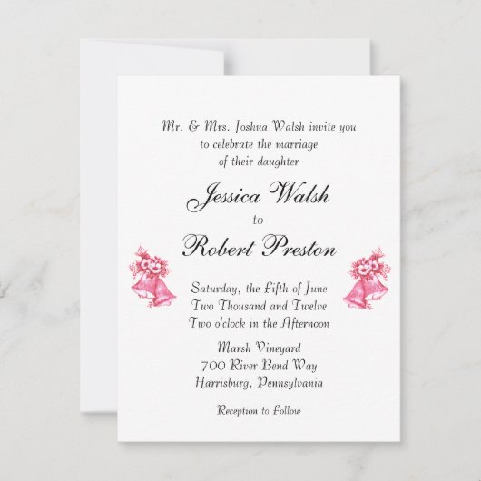 Invitation de Mariage rose Bells (Devant)