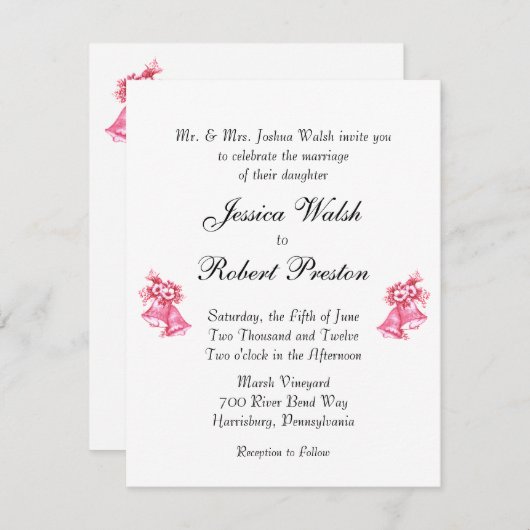 Invitation de Mariage rose Bells (Devant / Derrière)