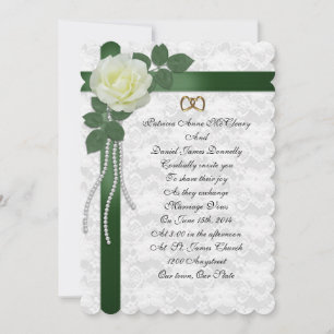 Invitation de mariage  rose blanche, rubans verts
