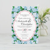 Invitation de mariage Rose Bleue et Blanche avec B (Debout devant)