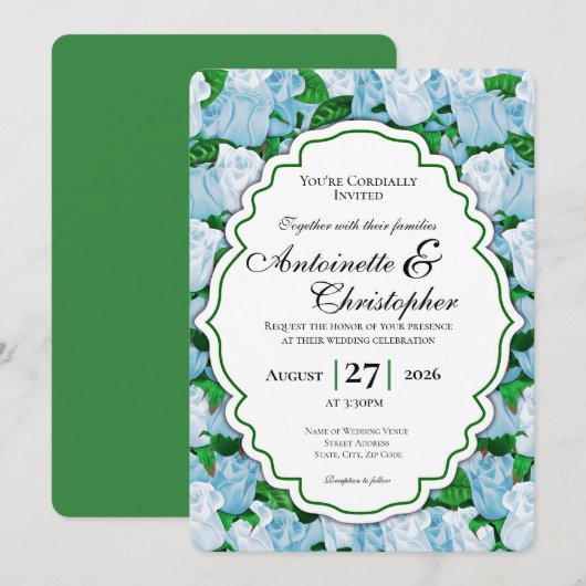 Invitation de mariage Rose Bleue et Blanche avec B (Devant / Derrière)