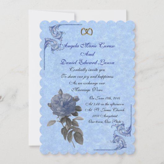 Invitation de mariage rose bleue vintage (Devant)