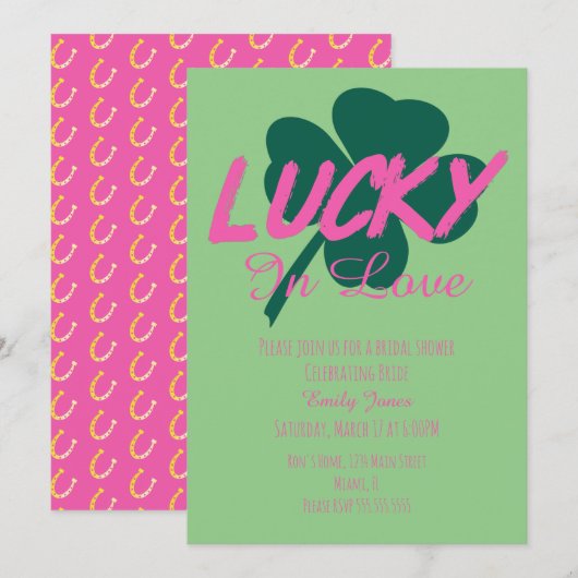 Invitation de mariage rose chanceux de la Saint-Pa (Devant / Derrière)