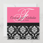 Invitation de mariage rose chaud Monogramme Damas  (Devant)