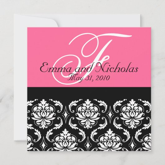 Invitation de mariage rose chaud Monogramme Damas  (Devant)