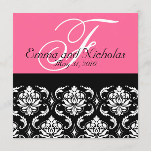 Invitation de mariage rose chaud Monogramme Damas