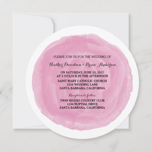 Invitation de mariage rose d'aquarelle (Devant)