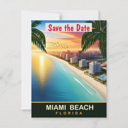 Invitation de mariage rose de Miami Beach Floride (Devant)