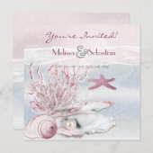 Invitation de mariage rose Dream Shore Beach (Devant / Derrière)