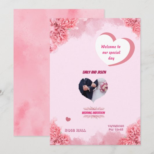 Invitation de mariage rose élégante (Devant / Derrière)