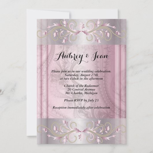 Invitation de mariage rose et argent (Devant)