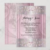 Invitation de mariage rose et argent (Devant / Derrière)