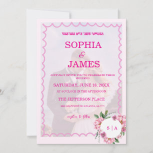 Invitation de mariage rose et fleur de Citrus capr