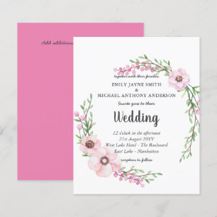 Invitation de mariage rose Feuilles Budget