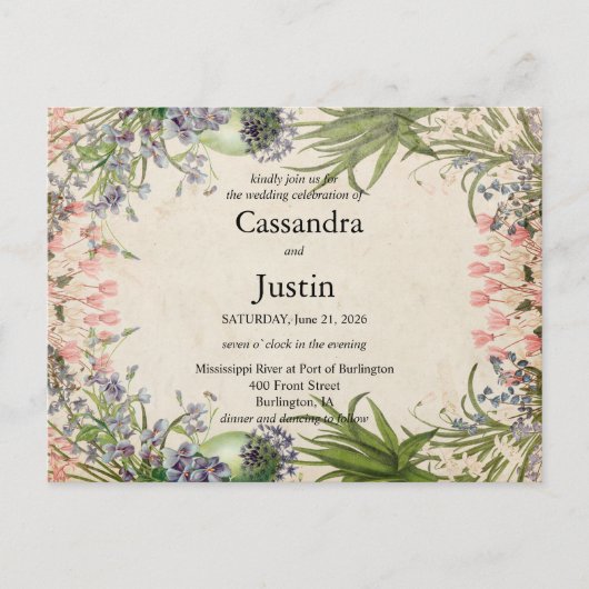 Invitation de mariage rose fleuri de printemps (Devant)