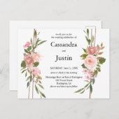 Invitation de mariage rose floral (Devant / Derrière)