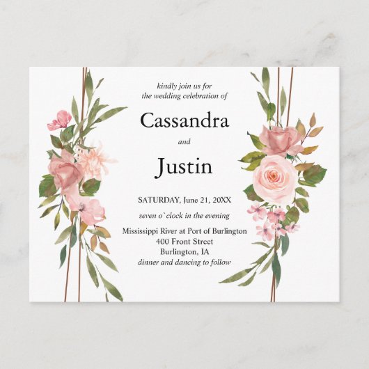 Invitation de mariage rose floral (Devant)